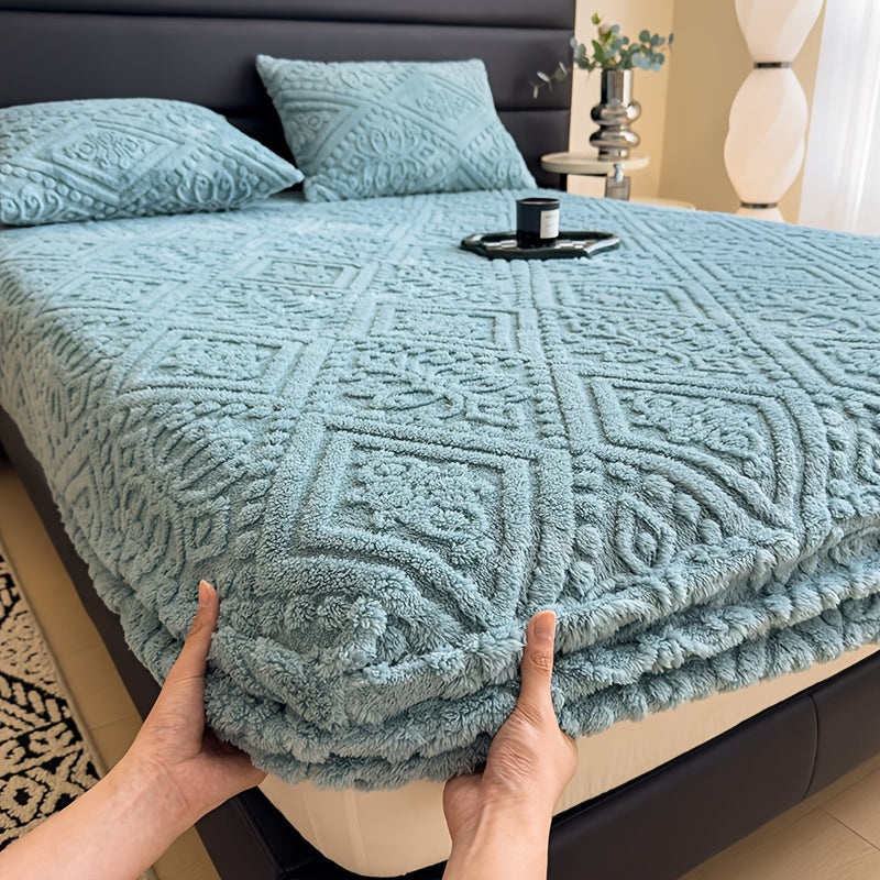 Embossed Fitted Sheet with Optional Pillowcases, Soft Deep Pocket Machine Washable Bedding in White, Gray, Khaki, Blue and Green for Twin Full Queen King