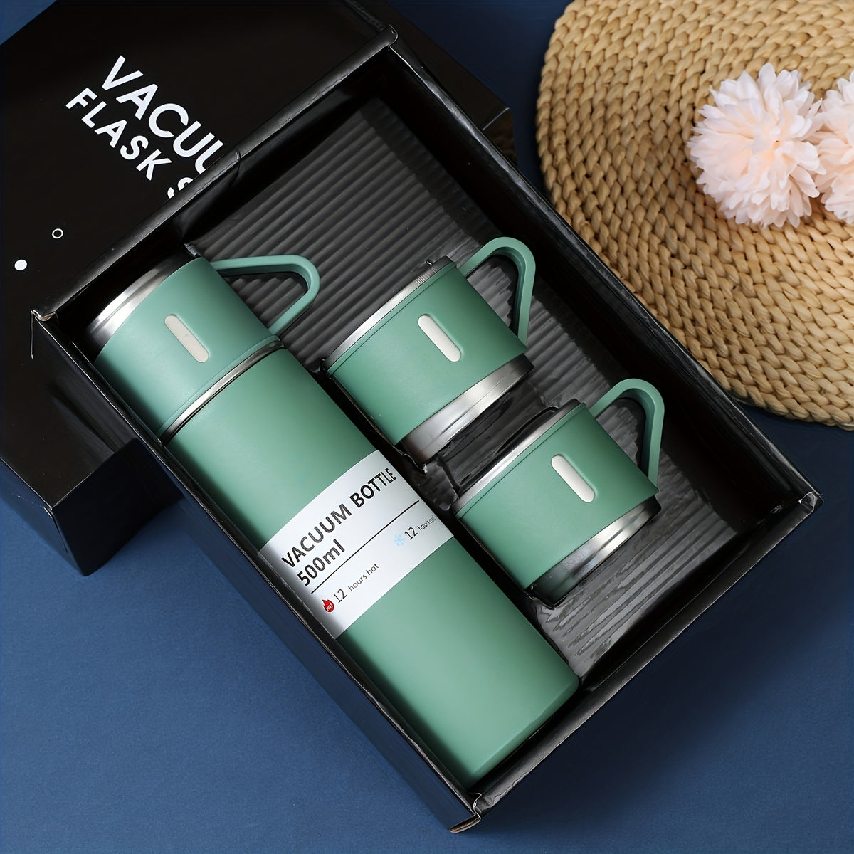 1 hot water bottle, metal vacuum cup, portable coffee cup and hot water bottle combination, suitable for RV and outdoor exploration, gift thermos, cup