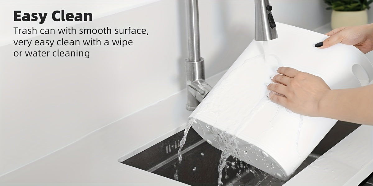 2/1pc Compact And Durable Plastic Bathroom Trash Can | with Built-In Handles, Rustproof, Space-Saving Design, Ideal for Small Spaces in Bathroom, Laundry, And Home Office(Includes Trash Bags)