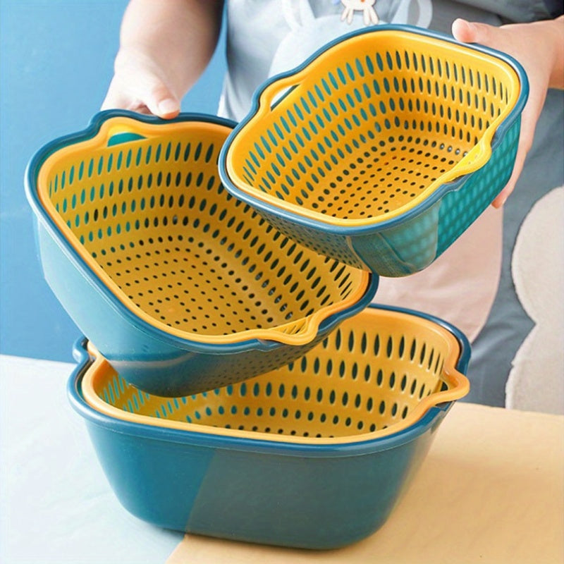 6-Pack, Filter Screen, Double-Layer Drainage Basket, Plastic Filter Screen Basket, Reusable Vegetable Washing Basket, Kitchen Household Filter Screen, Fruit And Vegetable Washing Basket, Kitchen Supplies, Kitchen Gadgets And Kitchen Additions
