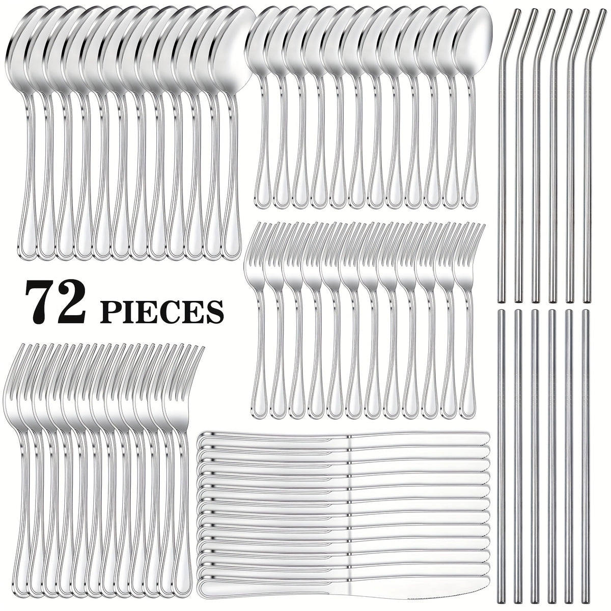 Stainless Steel Flatware Cutlery Set, 20/22/40/60/72pcs for 4/8/12, Silvery/Black/Golden, for Home Kitchen Restaurant Hotel, Affordable Utensils Set, Mirror Polished, Dishwasher Safe, Perfect for Gifts Weddings Outdoor Camping.Local Warehouse