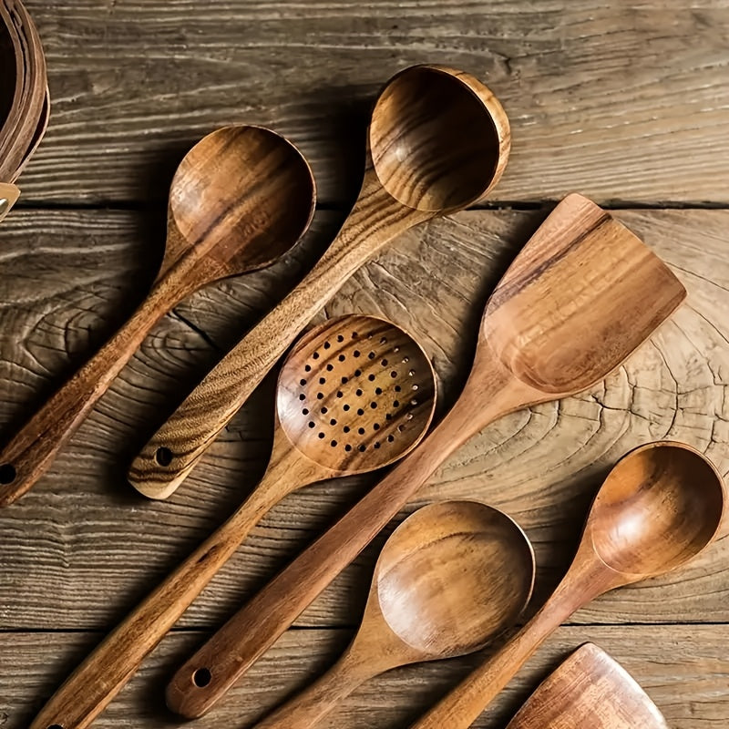 5pcs/3pcs/10pcs Premium Wooden Kitchen Utensil Set - Ergonomic Handles, Natural Wooden Spoon, Stirring Spoon, Soup Spoon Non-Stick Pan Turner, Heat-resistant & Easy to Clean, Durable Kitchen Essential Accessories, Perfect Christmas GiftChristmas Gift