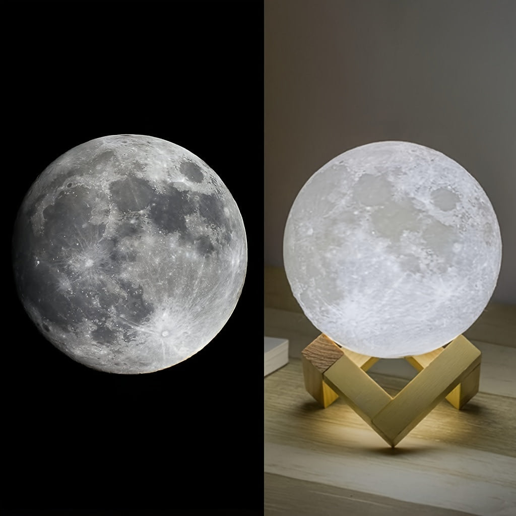 LED Moon Lamp with Remote, 6.1-Inch 3D Printed 16-Color RGBW Night Light with Wooden Stand and USB Power for Bedroom Decor and Birthday Gifts