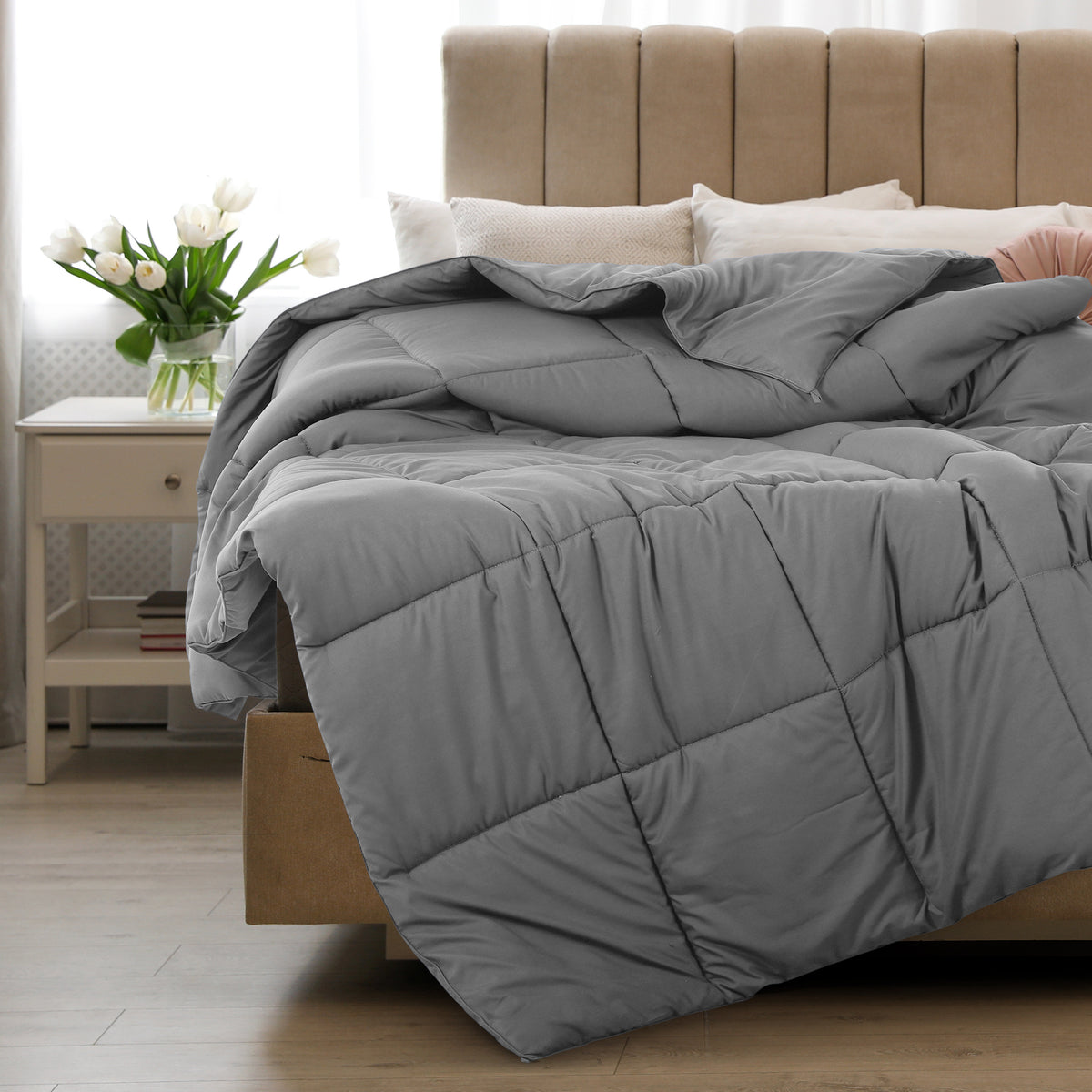 Lux Decor Comforter - All Season Quilt Comforter For Summer Sleeping With Corner Tabs - Soft, Breathable Versatile Bedding & Bedroom Decor - Luxurious Box Stitching