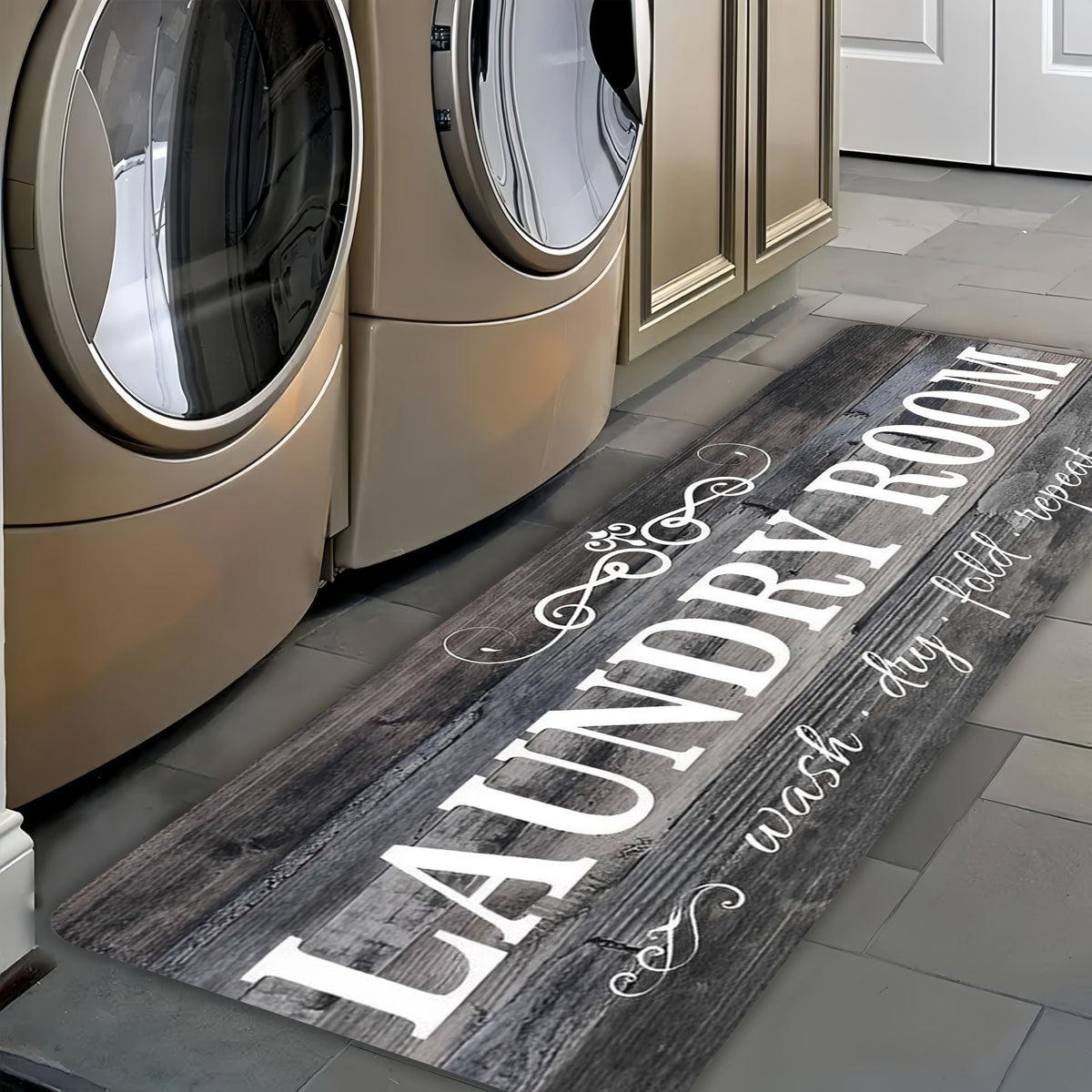 Non-Slip Laundry Runner with Rubber Backing Suitable for Bathing/Laundry/ Floor Mat, Machine Washable Gray Wood-Tone Farmhouse, Durable Floor Mat Suitable for Hallway, Rural Design for, Sturdy Structure