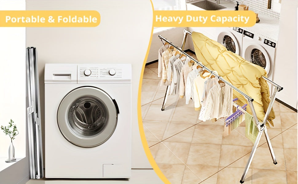 Clothes Drying Rack 63" And 78.7" Two Types, Retractable Length And Folding Outdoor Indoor Use Durable Metal Drying Rack, Drying Rack Clothing Collapsible, Foldable Laundry Drying Rack, Heavy Duty Stainless Steel Clothesline, Drying Racks