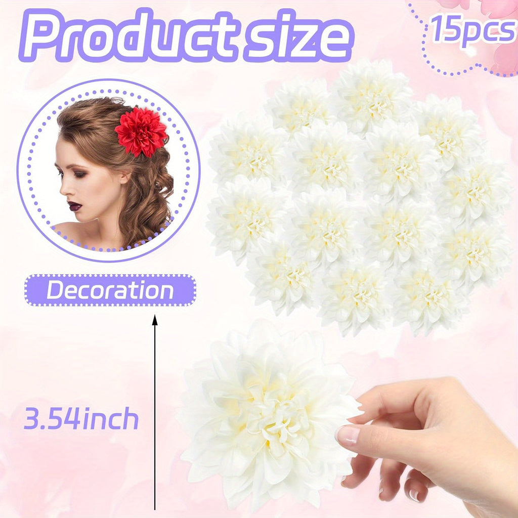 15pcs Bulk Realistic Large 3.5 Inch White Silk Dahlia Flowers Heads - Artificial Dahlia Bouquets for Wedding, Party,, DIY Crafts, Centerpieces - Faux Flower Heads for arrangements