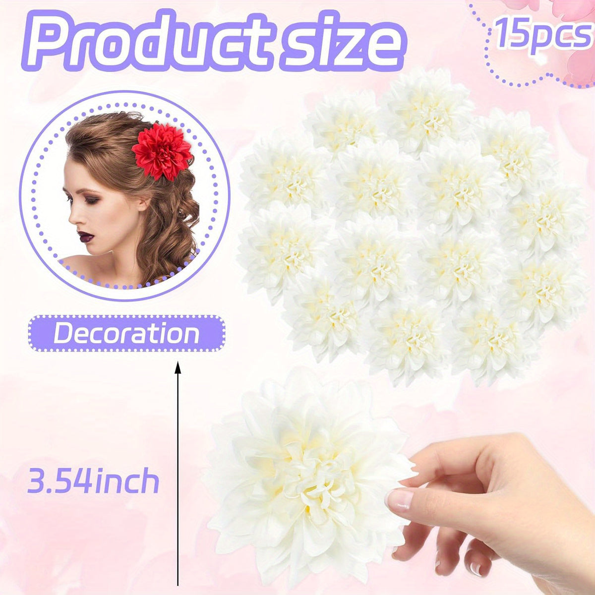 15pcs Bulk Realistic Large 3.5 Inch White Silk Dahlia Flowers Heads - Artificial Dahlia Bouquets for Wedding, Party,, DIY Crafts, Centerpieces - Faux Flower Heads for arrangements
