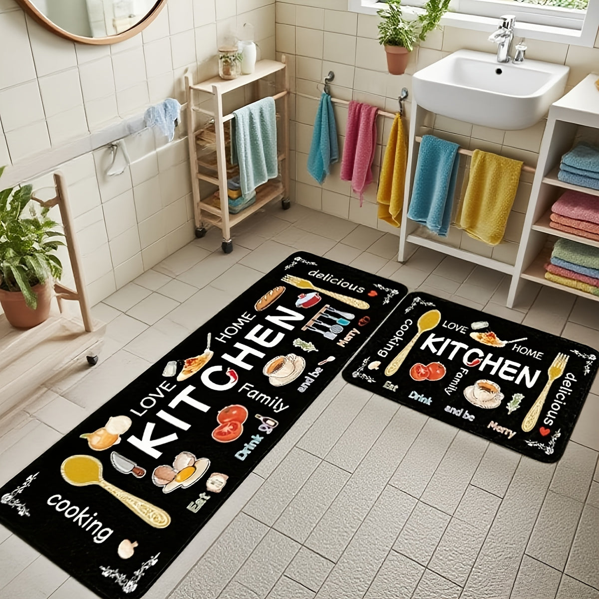 3pcs Kitchen Carpet Set, Egg Beater, Knife And Fork Kitchen Mat Theme, Decorative Carpet, Soft, Easy to Clean, Suitable for Bedrooms, Living And Dining Room, Kitchen, Bathroom, Gifts for Friends And Family, Kitchen Additions, Halloween Decorations