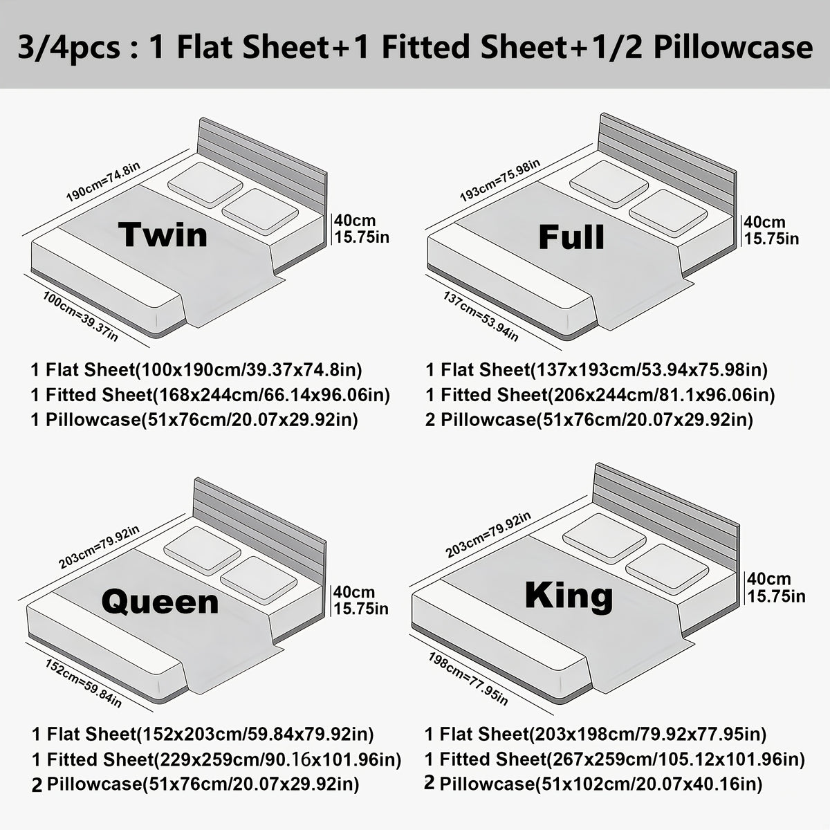Ultra Soft Machine Washable Luxury Bed Sheet Set, 3/4pcs The Set Includes 1 Bed Cover, 1 Bed Sheet And 1/2 Pillowcase. 15.75" Deep Pocket, Shrinkage & Fade ResistantSuitable for Home Bedrooms, Guest Rooms And Hotels.