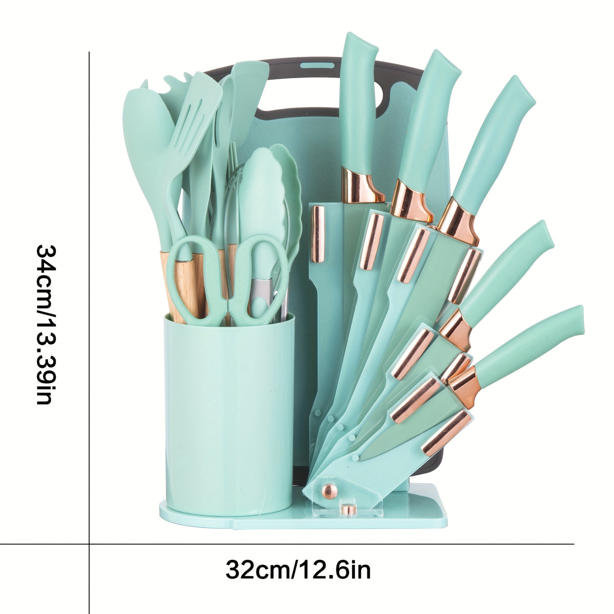 19pcs Kitchen Knife And Utensil Set, Non-Stick Black Knife Set with Wooden Handles, Silicone Cooking Tools, Cutting Board, Scissors And Holder, Best Gift for Parents