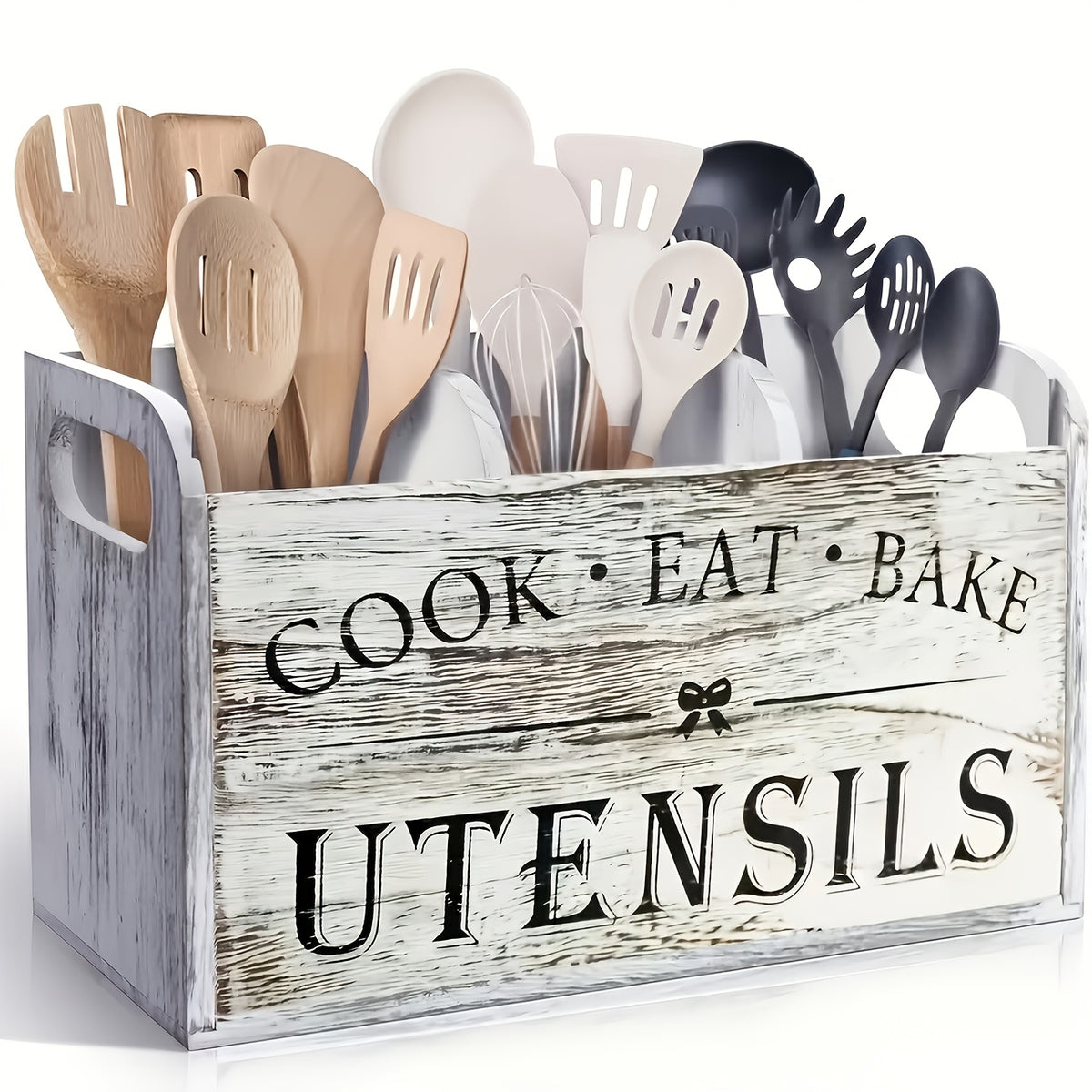 Vintage Wooden Kitchen Storage Box, Three-compartment Design, Cutlery Organizer, Dual-purpose For Countertop Or Wall Mounting, Kitchen Organization, Storage For Cooking And Baking Utensils, Multifunctional And Durable Storage Box.