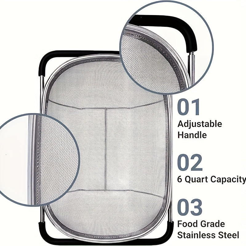 Expandable Stainless Steel Filter with Fine Mesh And Drain Basket - Suitable for Vegetables And Fruits, Kitchen Essentials, Food Safety, Filtered Vegetables, Halloween Gift