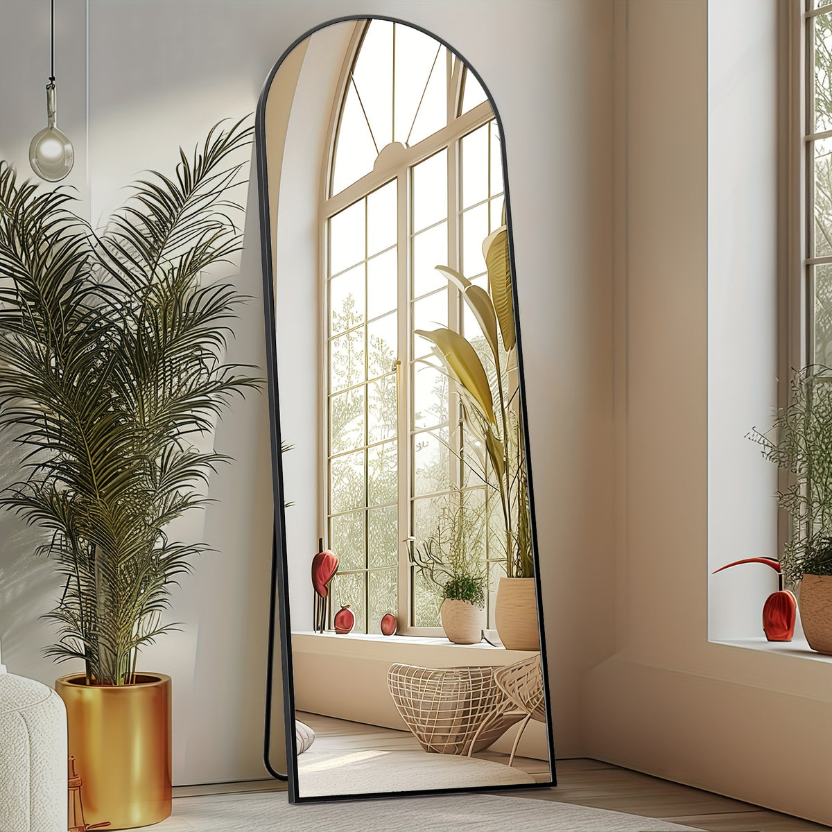 Arched Full Length Mirror, Full Body Free Standing Leaning Mirror Hanging Mounted Mirror Modern Simple Tall Home Decor for Living Room Bedroom Cloakroom