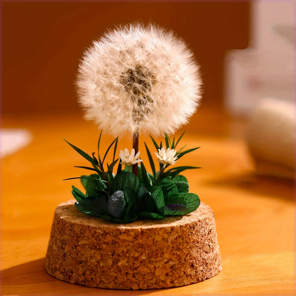 Eternal Dandelion in Glass Dome Decoration - Preserved Floral arrangement with Transparent Display Case, No Electricity Needed Home/Office/Desk Decor - Perfect Gift Box for Mother's Day, Birthday, Christmas, Teacher Appreciation - Long-Lasting Keepsake, F