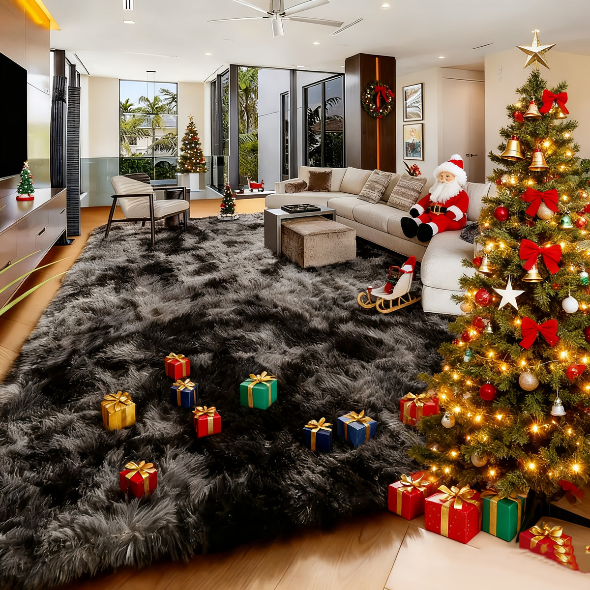 Extra Large Fluffy Shaggy Rug Suitable for Living Room Bedroom Carpet - Plush Soft Modern with Shag Carpet, Machine Washable Black Fuzzy Rug Suitable for Playroom,, Cozy Indoor Decor for Christmas Gift
