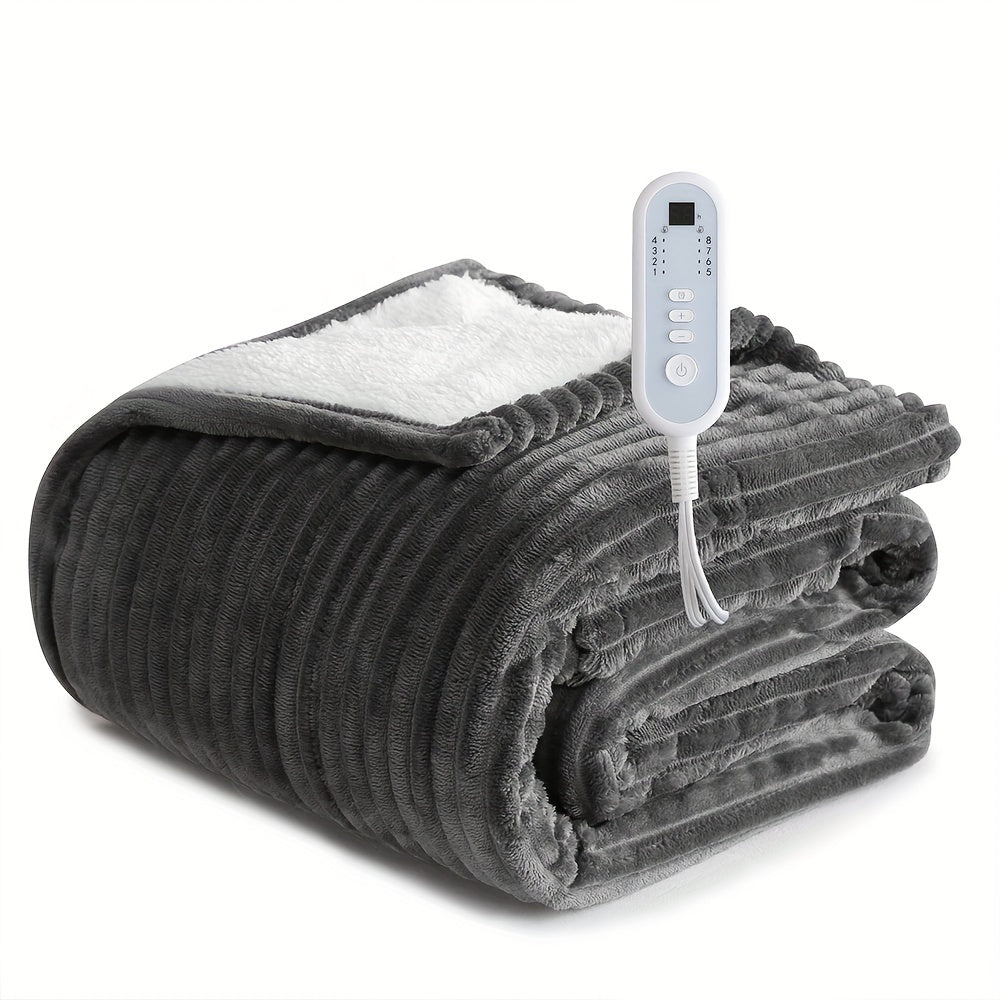 Extra Large Flannel And Electric Blanket with Time And Temperature Control, 10 Hour Auto-Off, 8 Temperature Levels, Queen/King Two Controllers, Throw/Twin/Full with 1 Controller, Machine Washable, PTC+NTC Overheat Protection