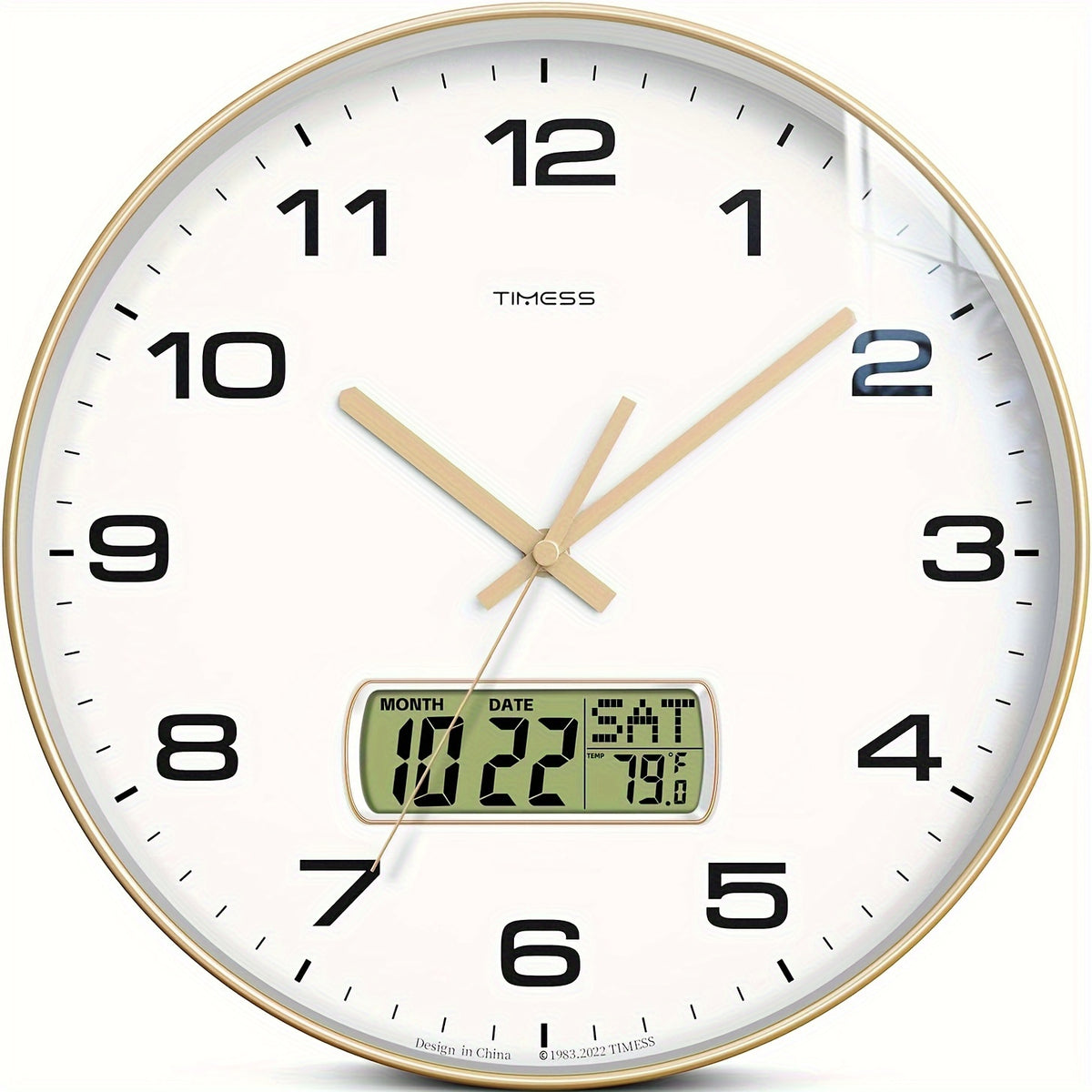 TIMESS calendar display analog wall clock, 10/12/14 inch 4-color large dial silent, can display perpetual calendar and Fahrenheit temperature, bedroom, office, school decoration