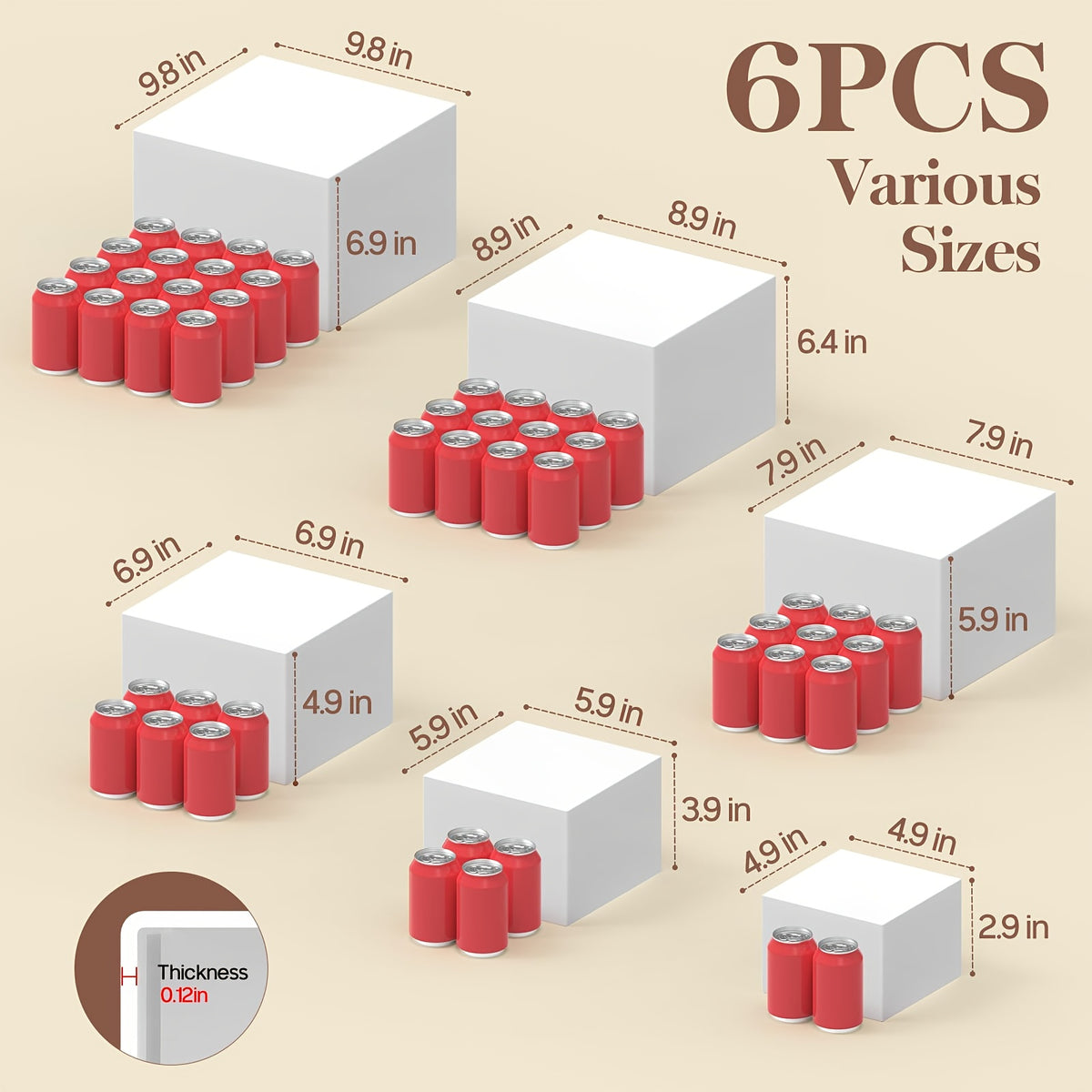 6pcs Buffet Risers, Large Food Risers for Buffet Table, Display Stand Shelf for Party, Catering, Jewelry & Collectibles, White Acrylic Nesting Boxes for Food Display (10" 9" 8" 7" 6" 5"), Gift for Valentine's Day, Birthdays, Weddings, Thanksgiving