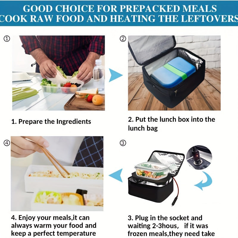 3in1 Portable Microwave Food Warmer, 80W Fast Heating Personal Mini Portable Oven Lunch Box, 12V/24V/110V Heated Lunch Box for Reheating And Cooking Food In Car Truck Work Camping Office