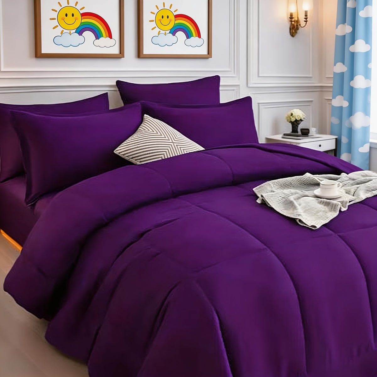 Cosybay 7pcs Luxury Color Bed Comforter Sets, Bedding Comforter Sets Queen Size, 4 Pillowcases, King Size Comforter Sets, Flat Sheet, Bedding Sheet, Quilt Set, Home Bedroom & Hotel & School & Travel & Outdoor, Valentine's Day Bed In A Bag, Kid's Bed