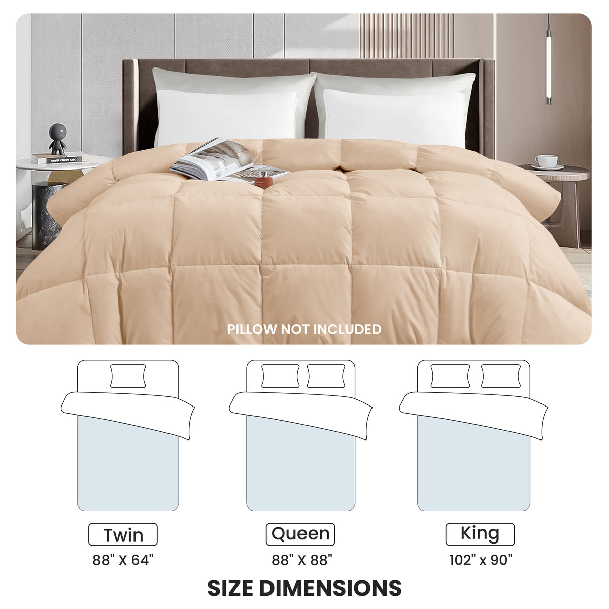 Lux Decor Comforter - All Season Quilt Comforter For Summer Sleeping With Corner Tabs - Soft, Breathable Versatile Bedding & Bedroom Decor - Luxurious Box Stitching