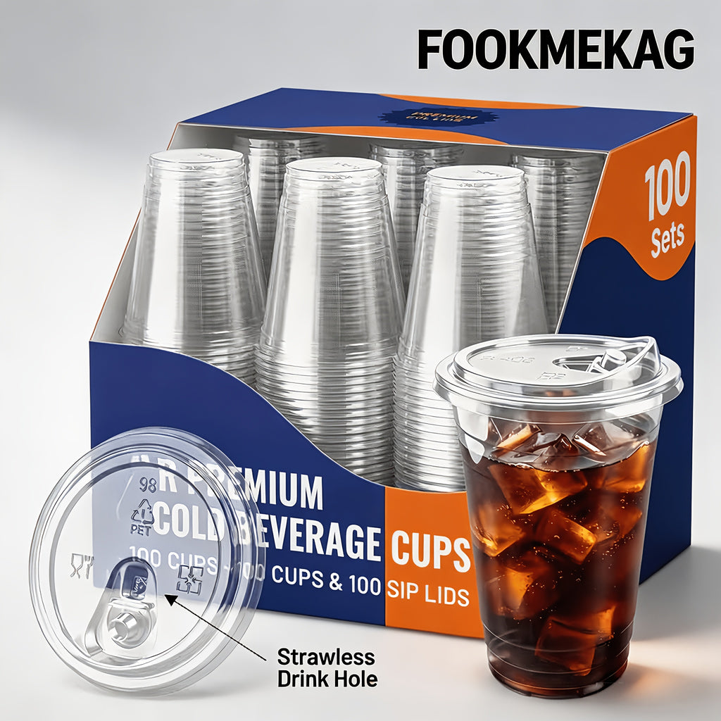 [100pcs]Clear Plastic Mug with Slanted Lid - Disposable Iced Coffee Cup, Smoothie & Cold Drink Storage Container - PET Crystal Party Mug - Perfect Choice for Mother's Day, Halloween, Christmas, Thanksgiving, Small Parties And Family Gatherings