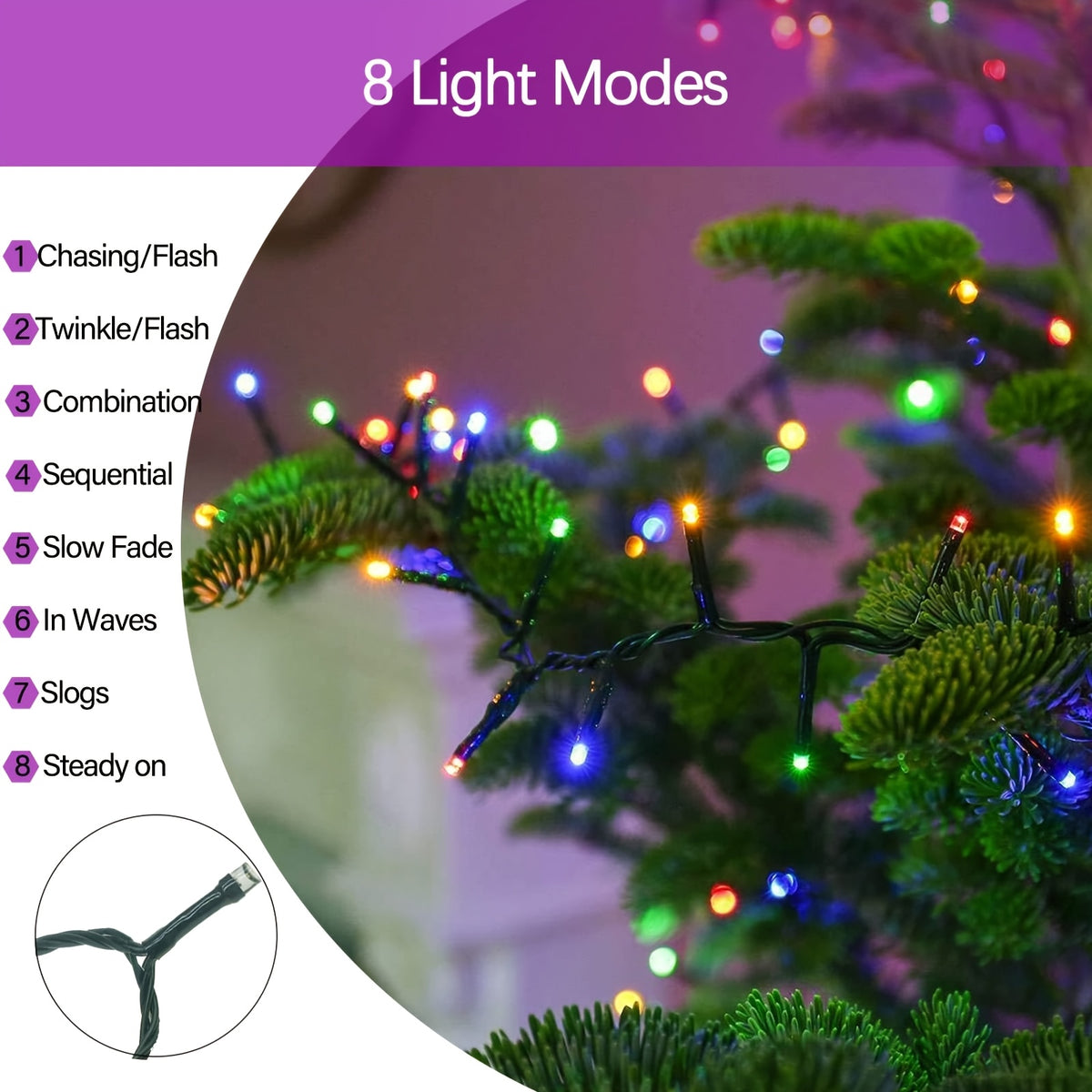 LED Christmas String Lights, Green Wire with 8 Modes, Memory and Timer in Warm, White or Multicolor Options for Indoor and Outdoor Holiday Decor