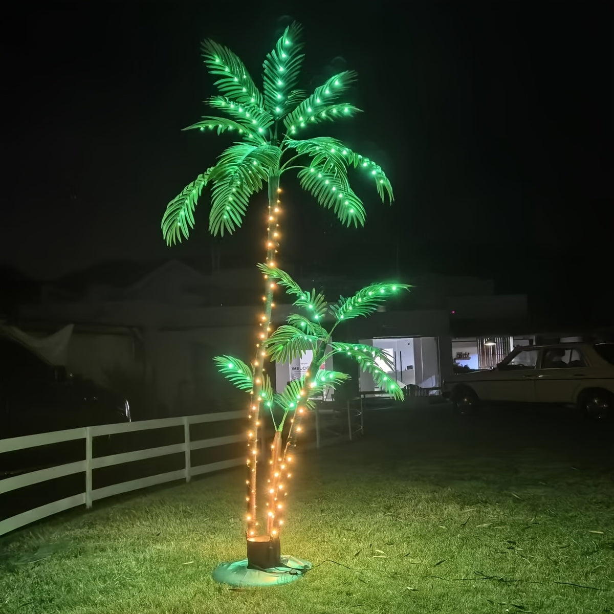 7ft Solar Lighted Artificial Palm Tree 260 LEDs for Outdoor Tiki Bars, Christmas Decoration, Patios, Beaches, Yards Pool, Party, Outdoor Lighting Decor, Poolside Illumination, Artificial Palm Tree Decor, Solar Palm Tree Light, Tropical Palm Silhouette, Fl