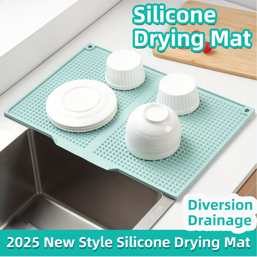 Extra-large Kitchen Splash-proof and Drying Pad - 17.72x12.2 Inches Heat Resistant up to 446°F/230°C, Anti-slip Countertop Pad, Drain Hole, Sink, Stove, Countertop Drying Pad - Easy to Clean, Dishwasher Safe, Space-saving Design