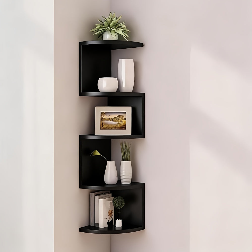 5-tier/3-tier Practical Shelf, Wall-mounted Corner Shelf, Easy to Install, Multi-layer Wall-mounted Storage Rack, Floating Shelf for Living Room, Bedroom, Kitchen, Bathroom, Office - Creative Decorative Storage Rack, Perfect Gift, 1/2pcs White/black
