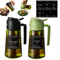 Olive Oil Dispenser and Sprayer Set, 2-Piece Borosilicate Glass Kitchen Bottles with Automatic Flip Caps for Everyday Cooking and BBQ