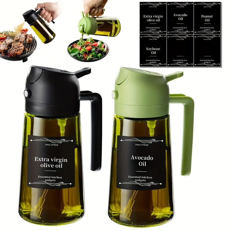 2pcs 2-in-1 Premium Kitchen Glass Olive Oil Dropper & Cooking Sprayer | Food Grade, Spill Proof, Automatic Flip Cap - Durable Kitchenware for BBQ, Outdoor & Kitchen Use, Olive Green Or Clear Color Random