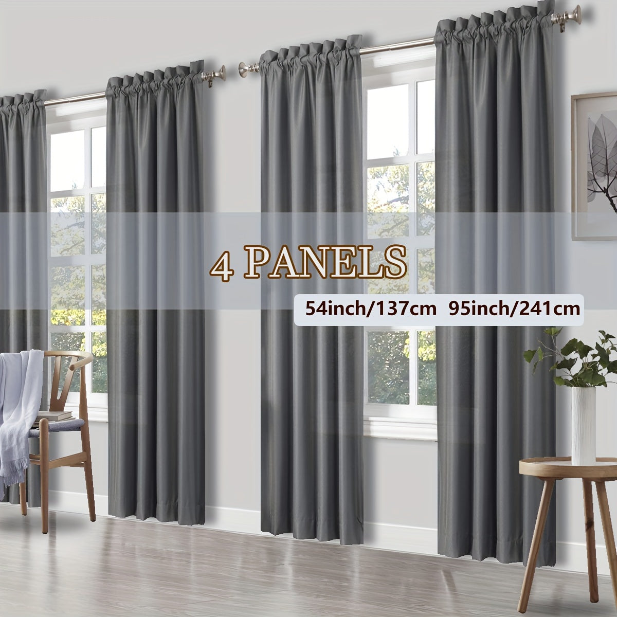 4 Panels Curtains, Solid Color Simple Rod Pocket Light Filtering Curtains, Suitable for Living Room, Office Home, Bedroom Decoration