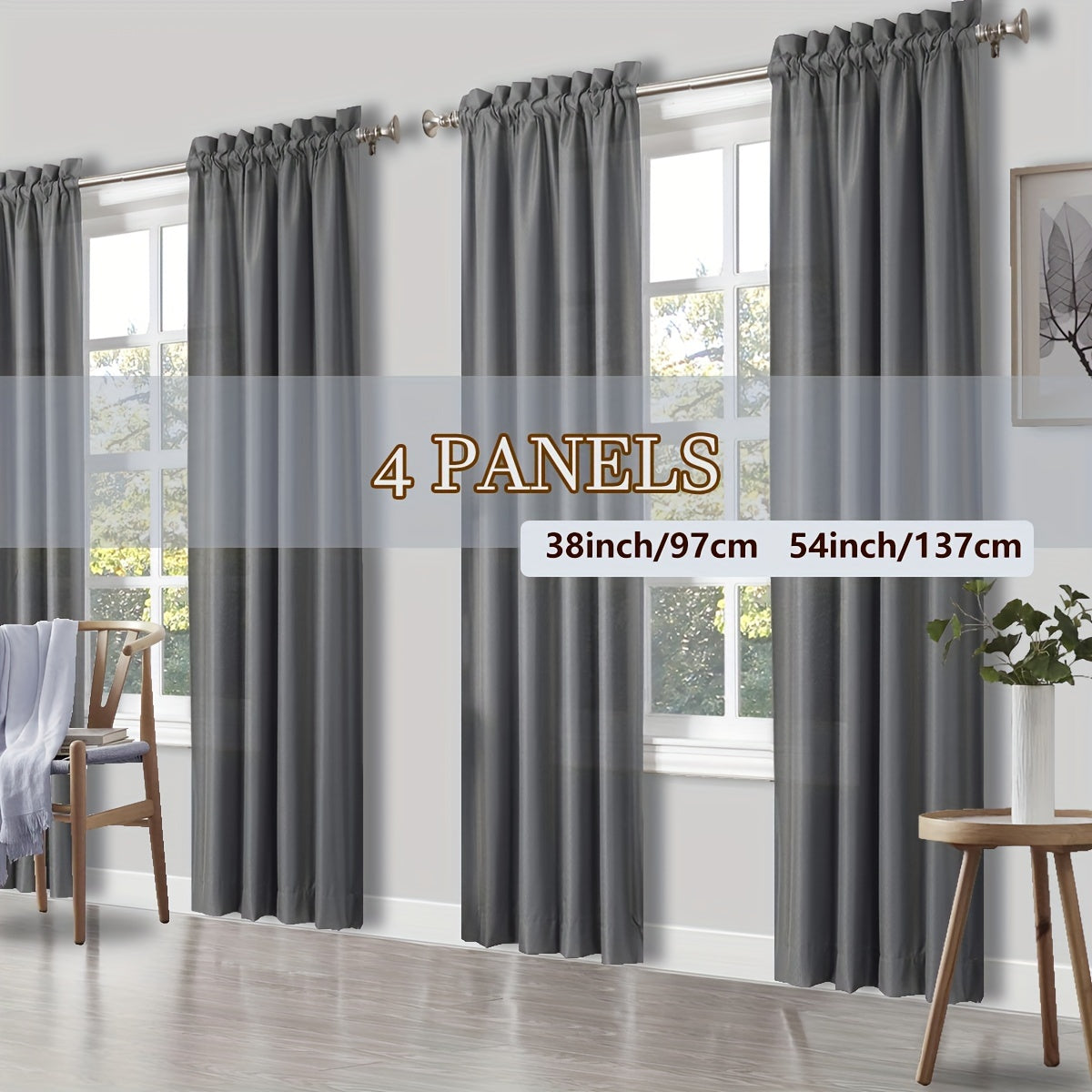 4 Panels Curtains, Solid Color Simple Rod Pocket Light Filtering Curtains, Suitable for Living Room, Office Home, Bedroom Decoration