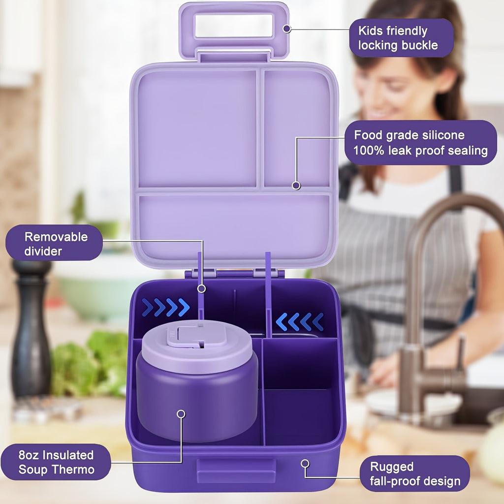 Insulated Lunch Jar Set, 8 oz Stainless Steel Food Jar with Cooling Container in Purple or Green for Back-to-School Meals and Packed Lunches
