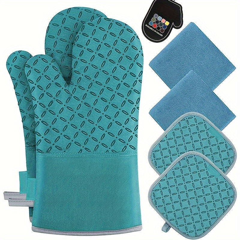 6pcs Oven Mitts And Pot Holders/ 1 Pair Oven Mitts, Kitchen Oven Glove High Heat Resistant Oven Mitts And Potholder With Non-Slip Surface For Cooking, Mother'S Day Gift