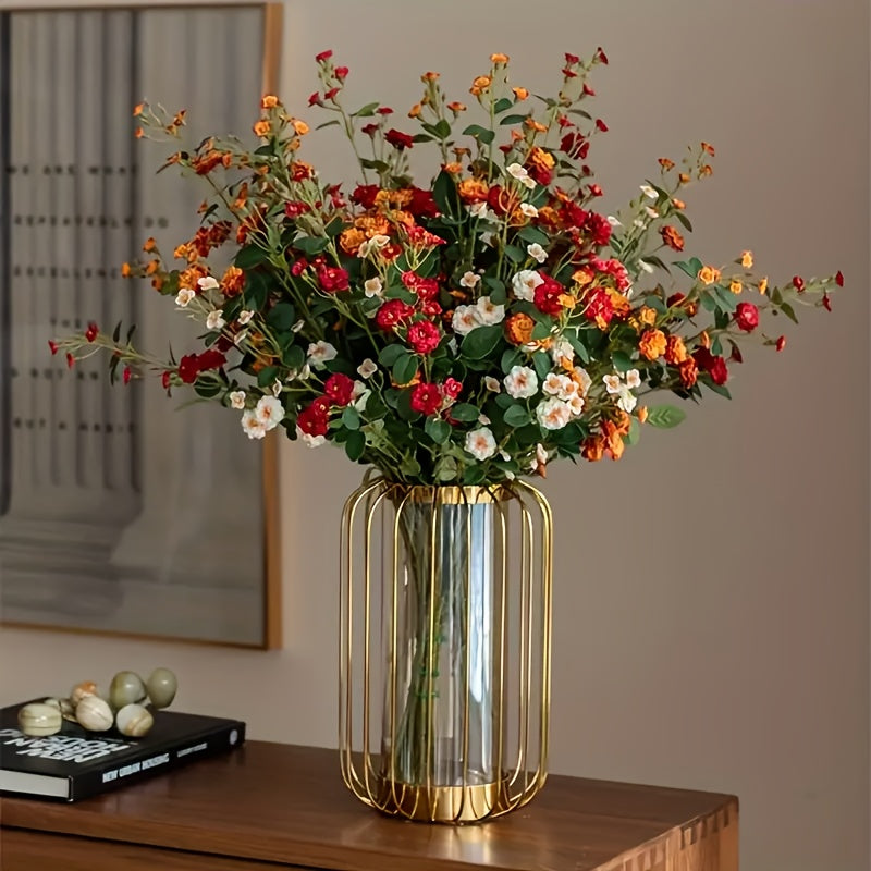 Mixed Color Artificial Roses, 6-Piece Faux Flower Set in White, Yellow, Champagne, Red, Orange and Pink for Wedding Centerpieces and Home Decor