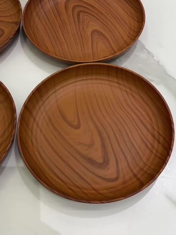 Wood Grain Dinner Plates Set of 10, 7.8 Inch Thickened Plastic Salad and Bread Plates for Breakfast, Sandwiches and Everyday Family Dining