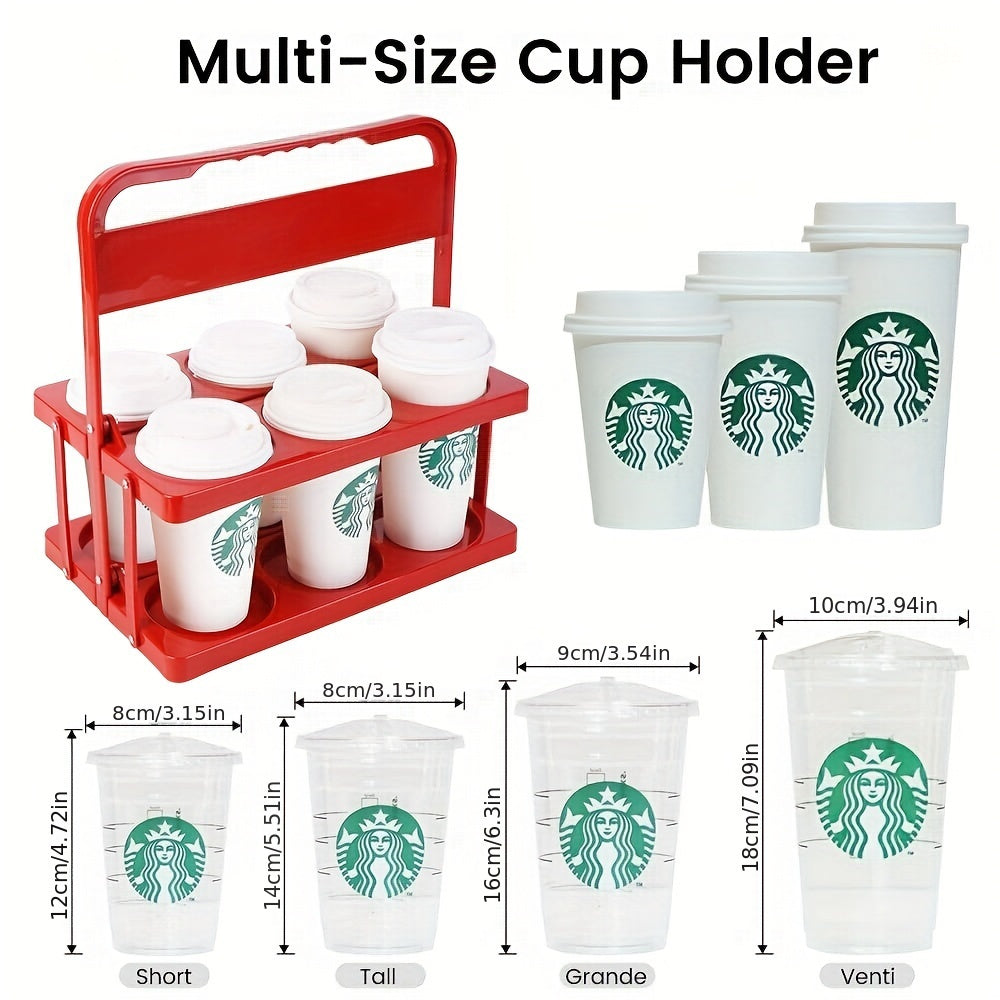 Drink Carrier with Handle, Plastic Cup Carriers for Drinks, Drink Holder for Car, GrubHub, Doordash Accessories, Portable Foldable Reusable Mobile, Use for Food Delivery Bag, RED