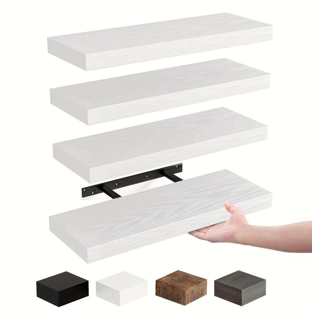 TOMNK 4/8pcs 15.8in Floating Shelves For Wall, Wall Mounted Rustic Wood Shelves For Bathroom, Bedroom, Living Room, Kitchen, Hanging Shelf For Books/Storage/Room Decor, With 22lbs Capacity, Black/Brown/White/Gray