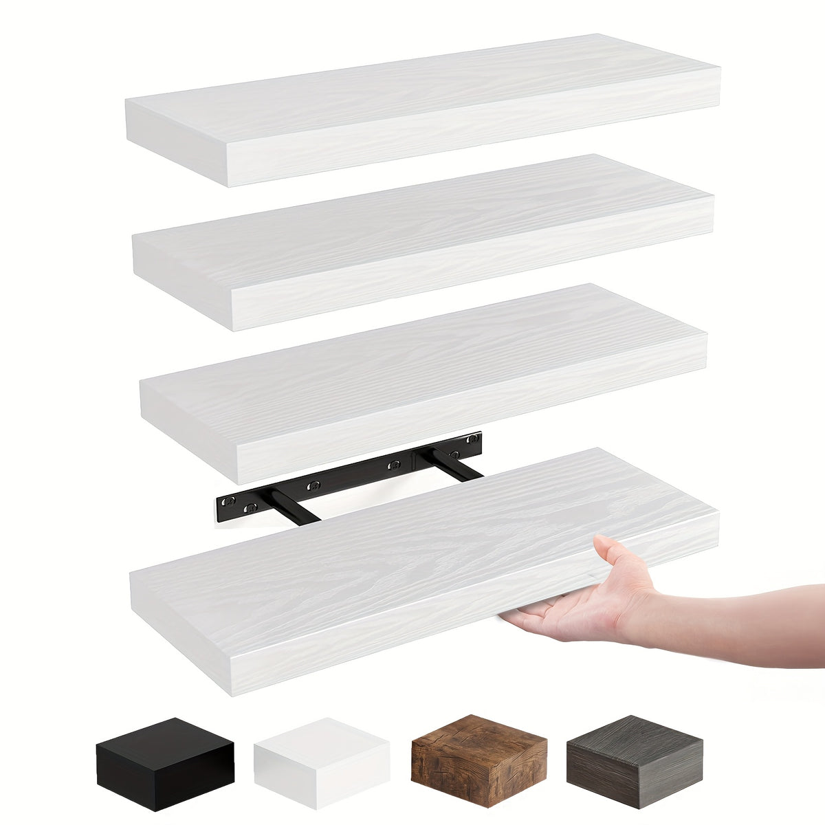 TOMNK 4/8pcs 15.8in Floating Shelves For Wall, Wall Mounted Rustic Wood Shelves For Bathroom, Bedroom, Living Room, Kitchen, Hanging Shelf For Books/Storage/Room Decor, With 22lbs Capacity, Black/Brown/White/Gray