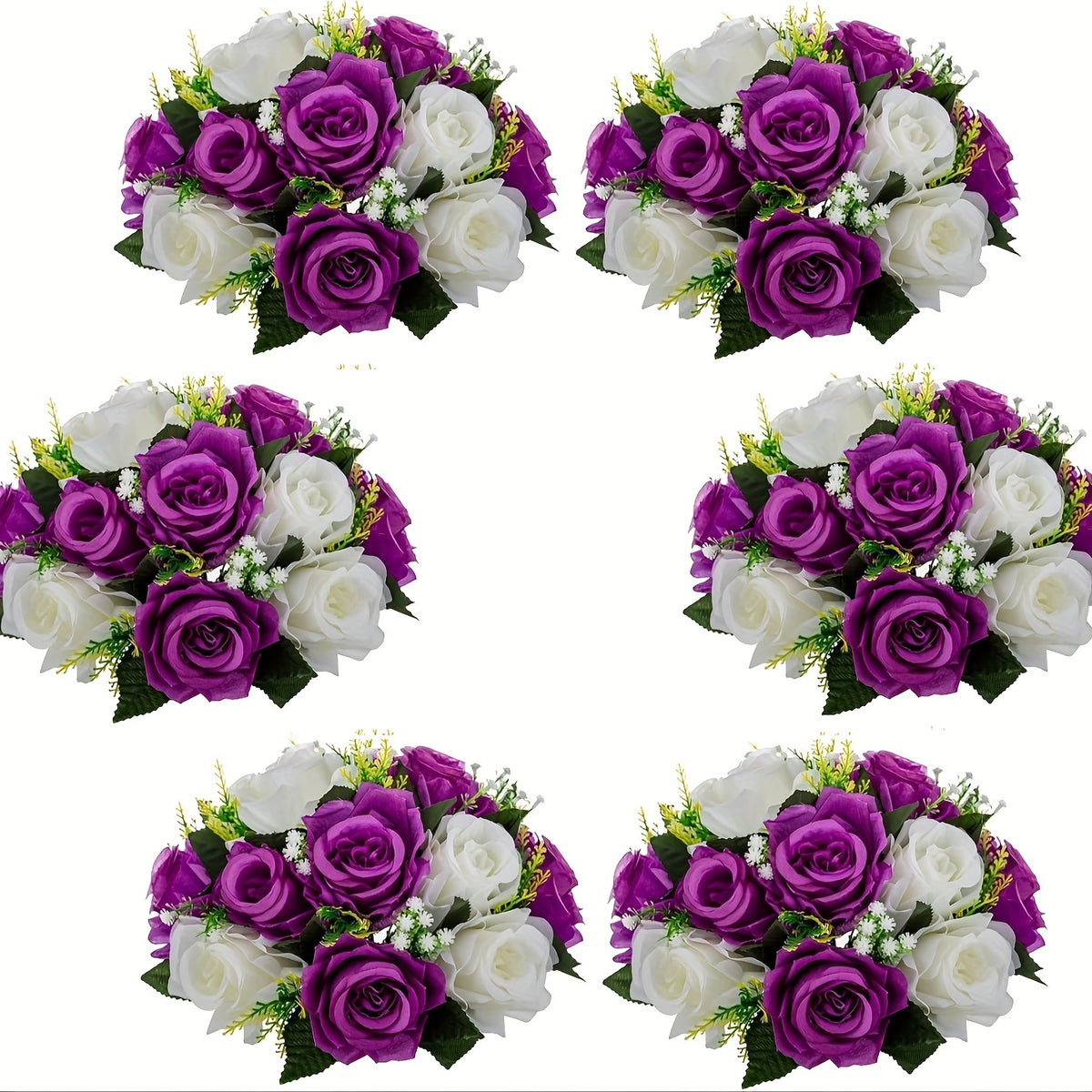 Pack Of 6 Artificial Flower Ball Arrangement Bouquets, Plastic Roses With Base, Fake Wedding Rose Flower Ball Centerpieces, Fake Flower Balls For Wedding Centerpiece Flower Racks For Party Valentine's Day Home Décor Table DIY Flower Decorations
