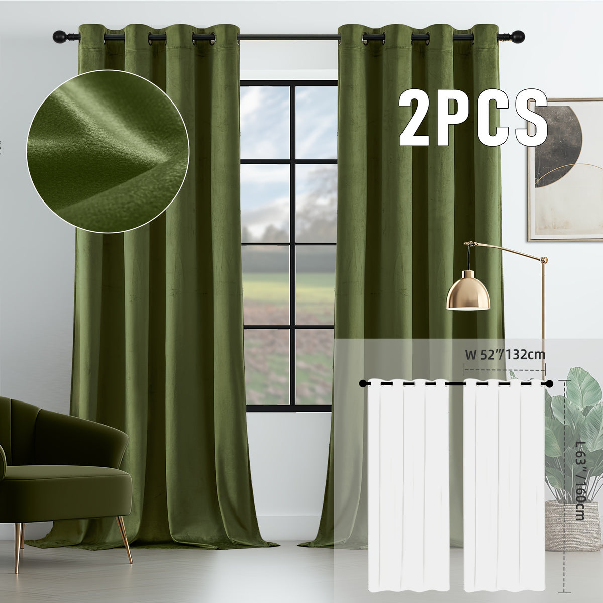 2pcs Velvet Room Darkening Curtains | Vintage Soundproof and Thermal Insulated, Elegant Soft Velvet Grommet Top Curtains for Living Room and Bedroom, Unlined, Solid Color, Fashionable Valentine'S Day Décor