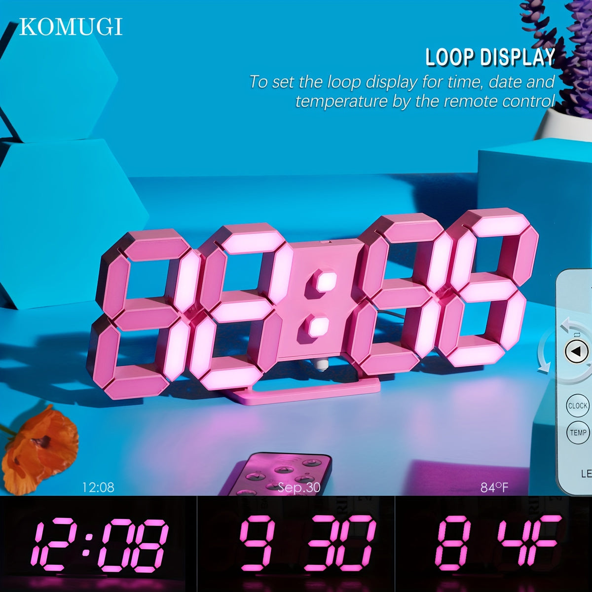 1pc  LED Clock for Room Decor, 9. 7" Digital Wall Clock Table Clock for Living Room, Modern Digital Alarm Clock for Bedroom, Aesthetic Bedside Desk Clock with Remote/Dimming/12/24H/Date/Temp, Gifts for Her, Christmas Valentine's Day New Year Gift