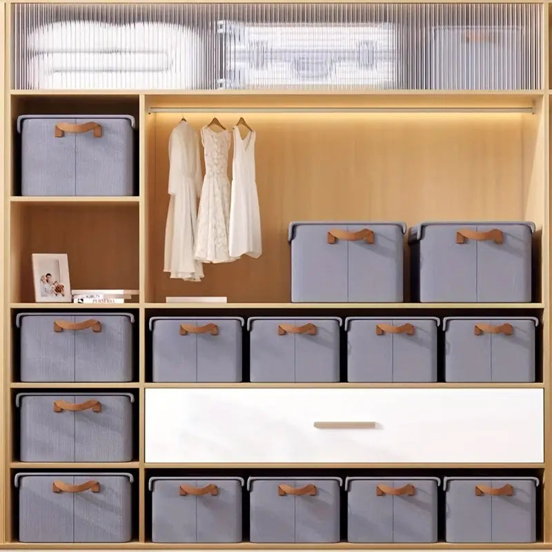 4/ 6pcs Clothes Organizer Box With Handles, Foldable Wardrobe Storage Box With Steel Frame, Stackable Sundries Storage Box With Bottom Plate, Storage Box With Transparent Visual Lid - 18.5*11.02*7.87inch