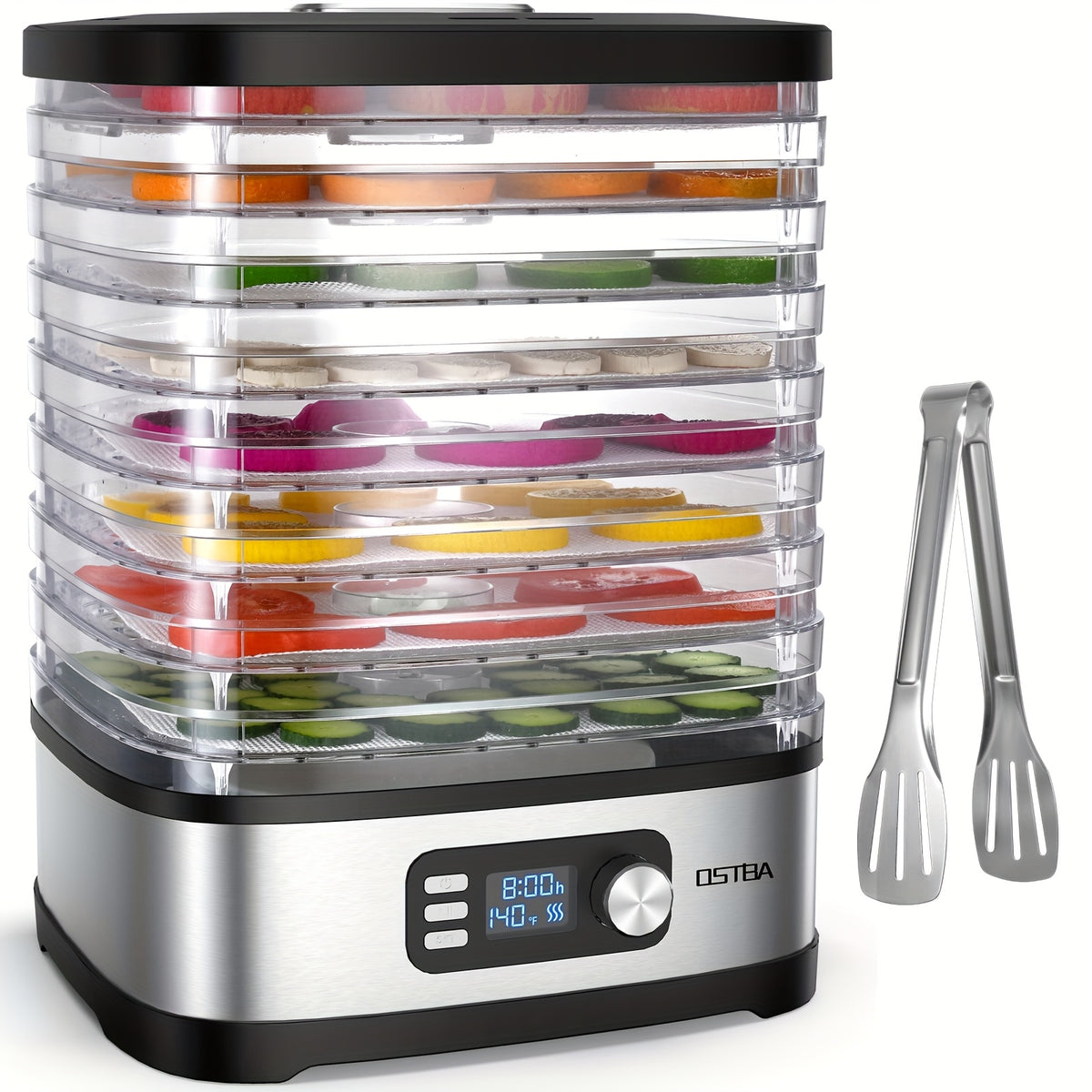 Food Dehydrator with 72-Hour Timer and Adjustable Temperature, 240W Multi-Tray Electric Food Dryer with LED Display for Fruit, Herbs and Homemade Snacks