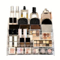 Perfume Display Organizer, 5-Tier Clear Acrylic Vanity Shelf with Upgraded Button-Type Assembly for Cosmetics, Skincare and Countertop Beauty Storage