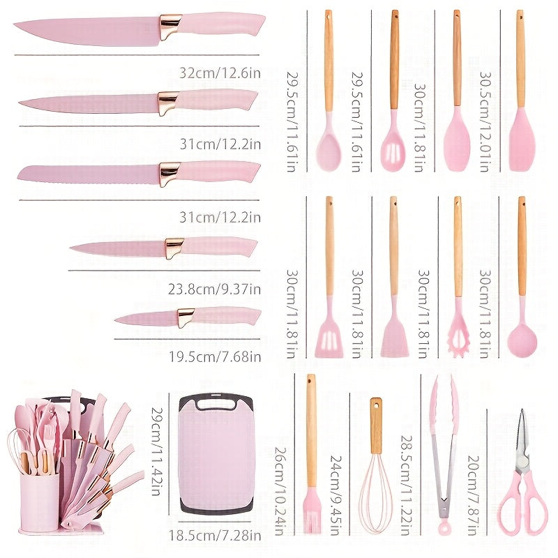 19 Sector Set And Knife Set, Perfect for Outdoor Camping - Heat-Resistant, Non-Stick, Wooden Handle, Easy to Clean - Perfect for Women'S Cooking Gifts, New Year'S And Valentine'S Day