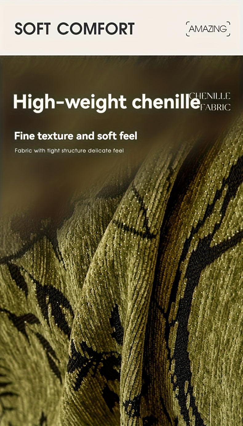 Floral Chenille Sofa Throw, Thickened Non-Slip Couch Cover with Flowers and Plants Pattern in Three Colors and Four Sizes for Living Room Decor